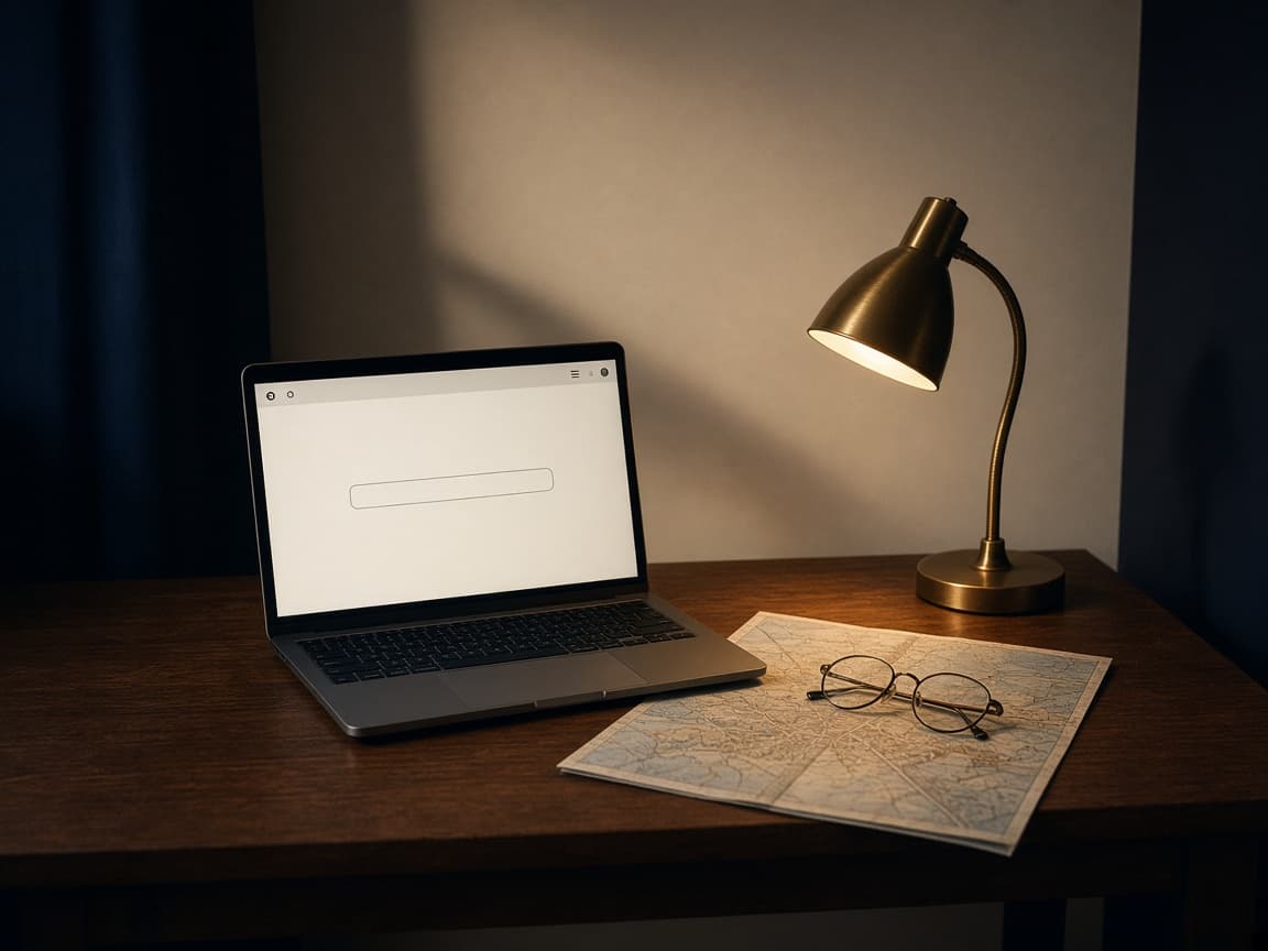A laptop on a desk at night, ready for a shop URL.
